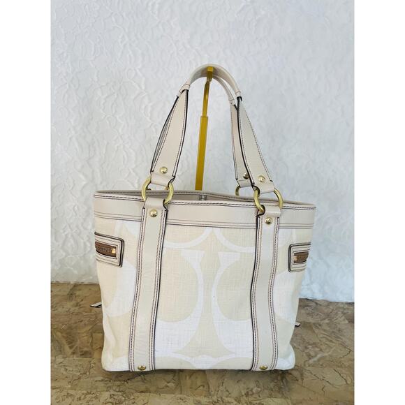 COACH LEGACY Ivory Signature Leather trim cream tote #7551 and wallet - Picture 2 of 10